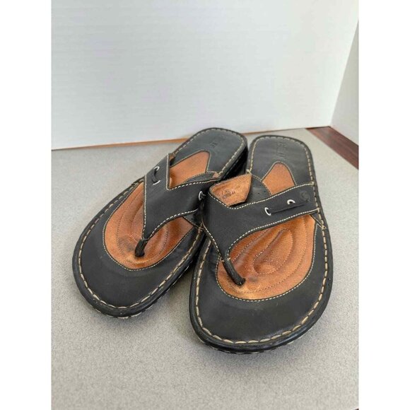 Born Black Leather W3936 T Strap Sandals Flip Flops 11/43 Casual Cushion Shoe - Picture 3 of 11